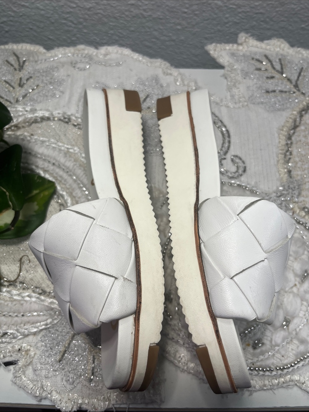 Sam Edelman White Woven Leather Platform Slide Sandals Size 4M - Picture 6 of 12
